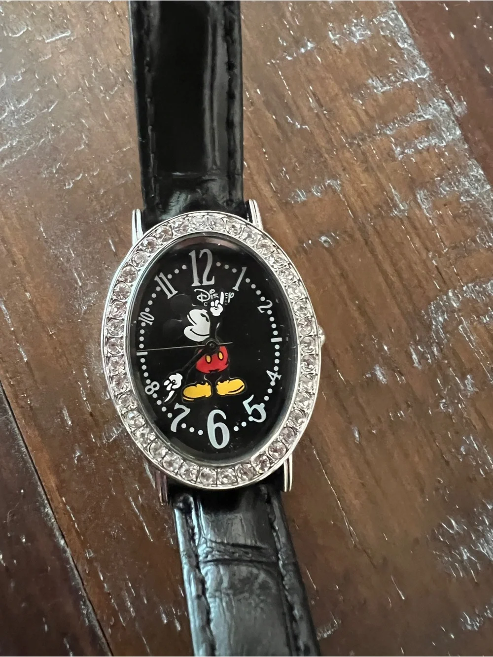 Disney Black Strap Mickey Mouse Crystal Accent Watch